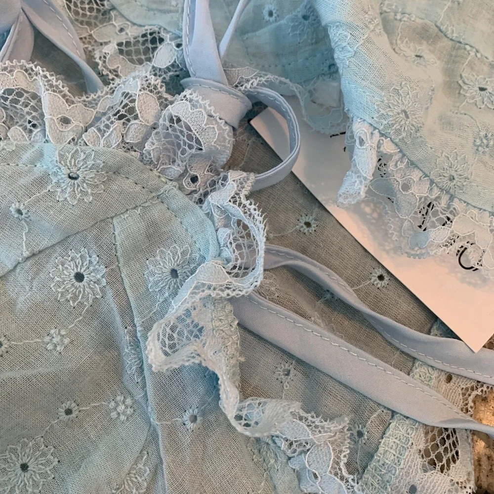 NWT Two Piece Csdajio Light Blue Eyelet Top And Skirt Size Small summer festival